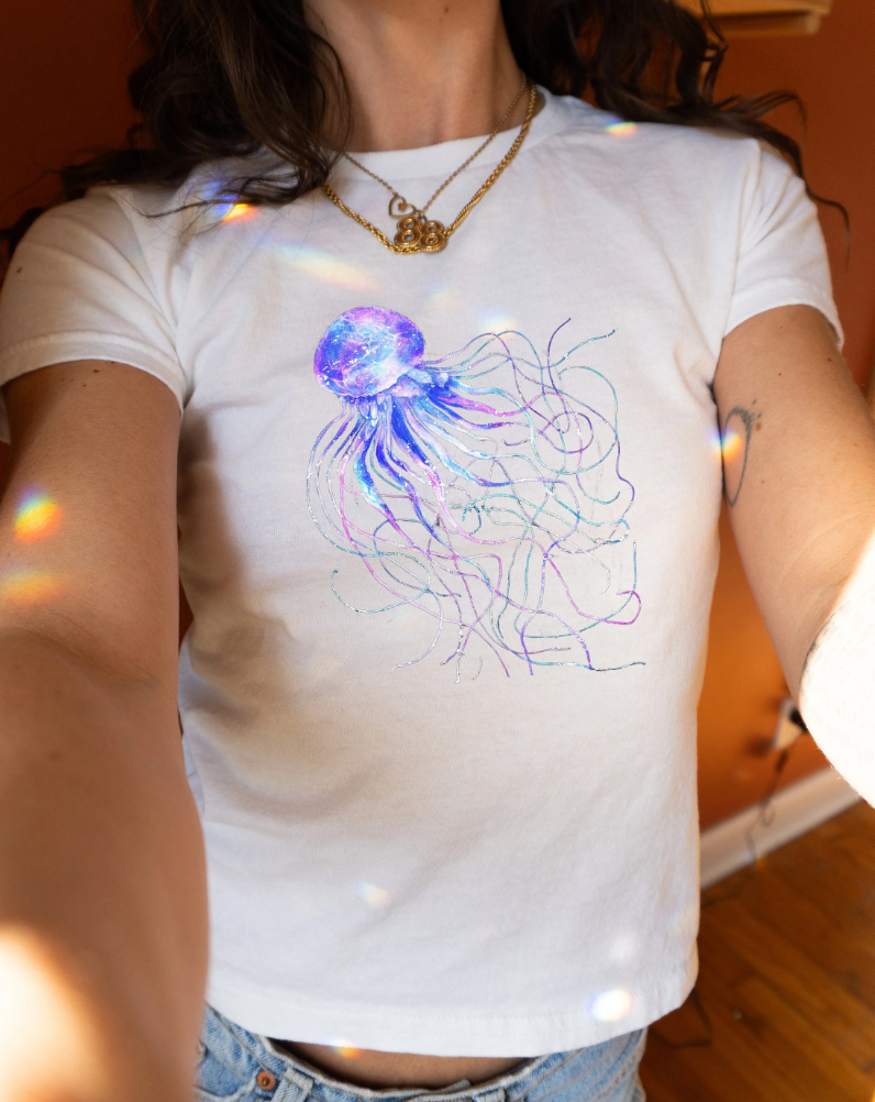 Blue Jellyfish Ocean Core Y2K Grunge Mermaid Core Baby Tee for Women. Summer Top Ocean Sea Jellyfish Graphic T shirt