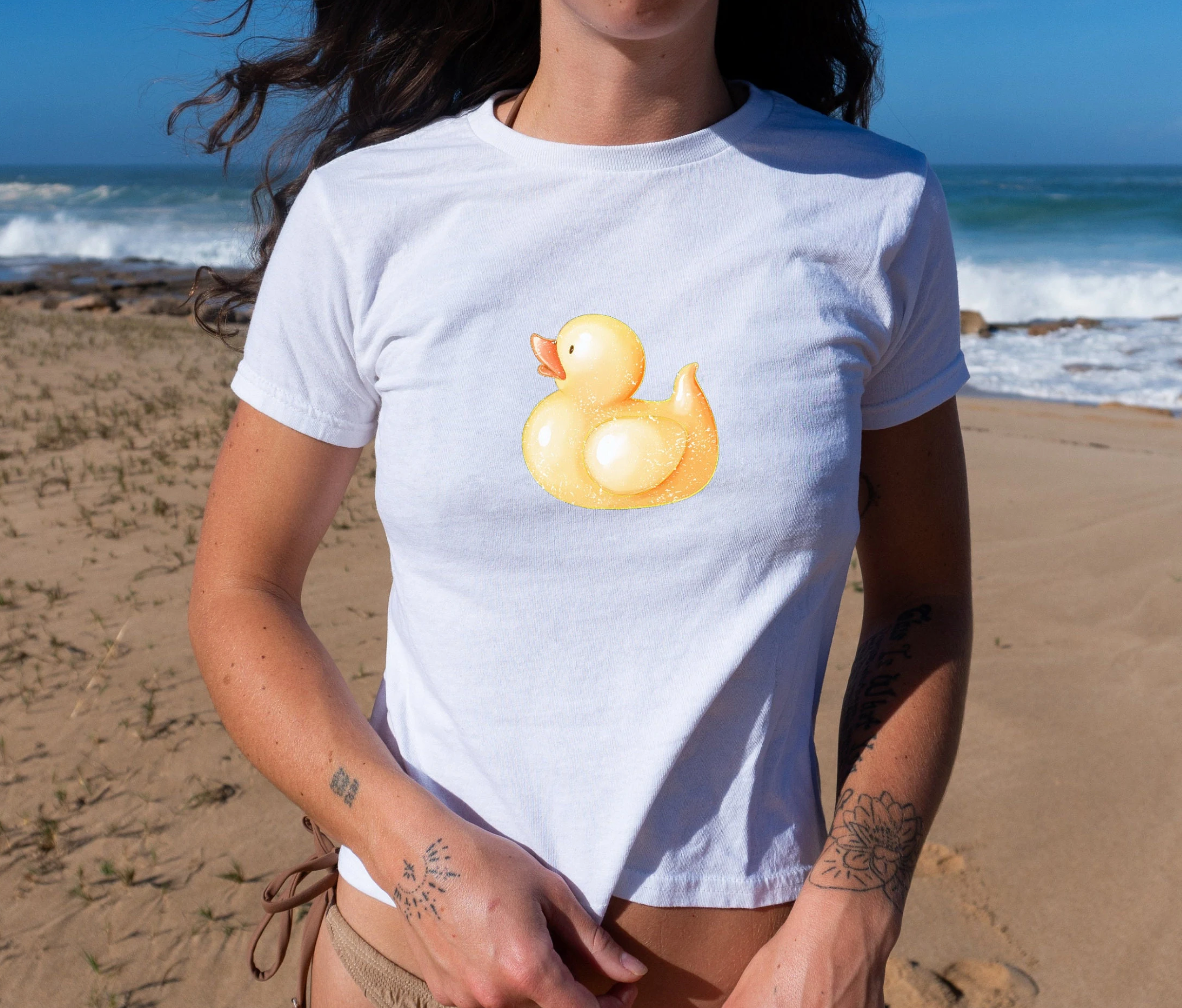 Rubber Duck Y2K Grunge Baby Tee for Women. Summer Top Graphic T shirt