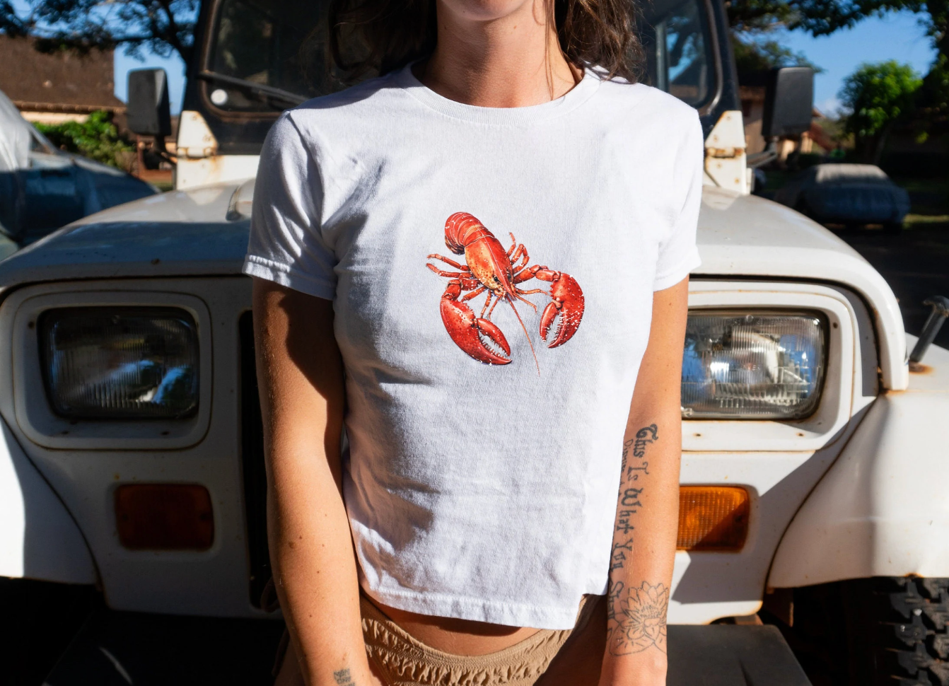 Lobster Ocean Core Y2K Grunge Graphic Baby Tee for Women. Summer Top Ocean Red Lobster T shirt