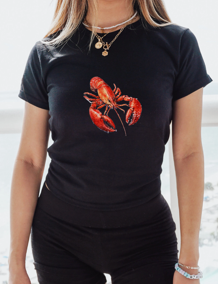 Lobster Ocean Core Y2K Grunge Graphic Baby Tee for Women. Summer Top Ocean Red Lobster T shirt