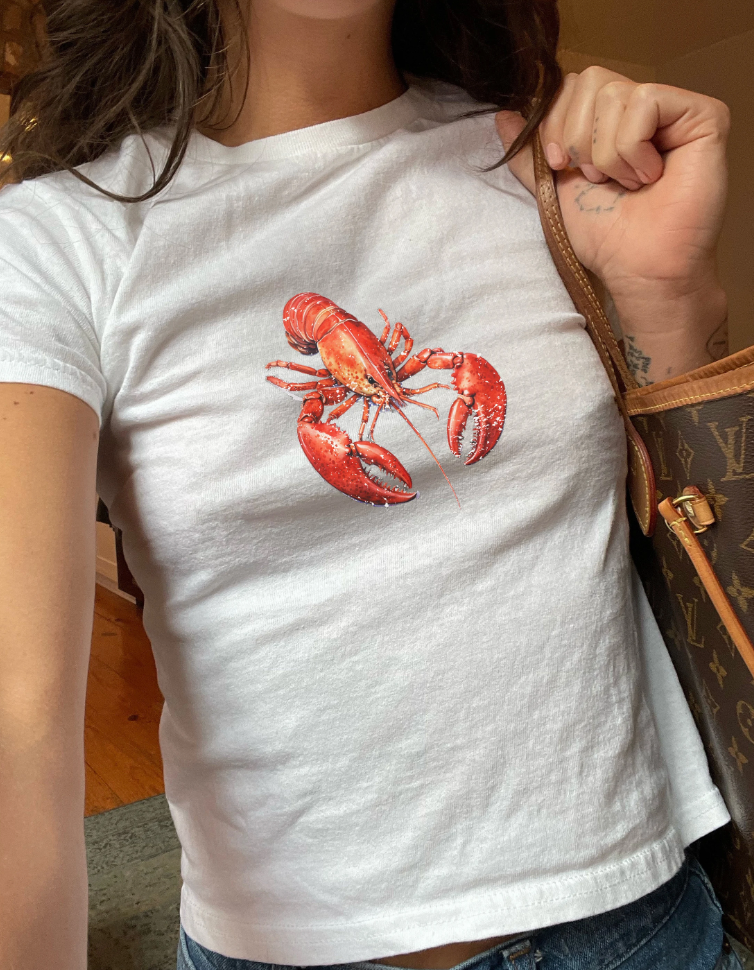 Lobster Ocean Core Y2K Grunge Graphic Baby Tee for Women. Summer Top Ocean Red Lobster T shirt