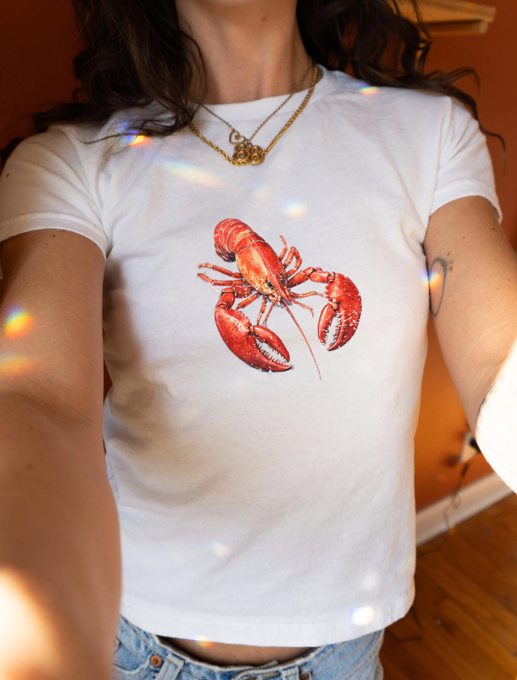 Lobster Ocean Core Y2K Grunge Graphic Baby Tee for Women. Summer Top Ocean Red Lobster T shirt