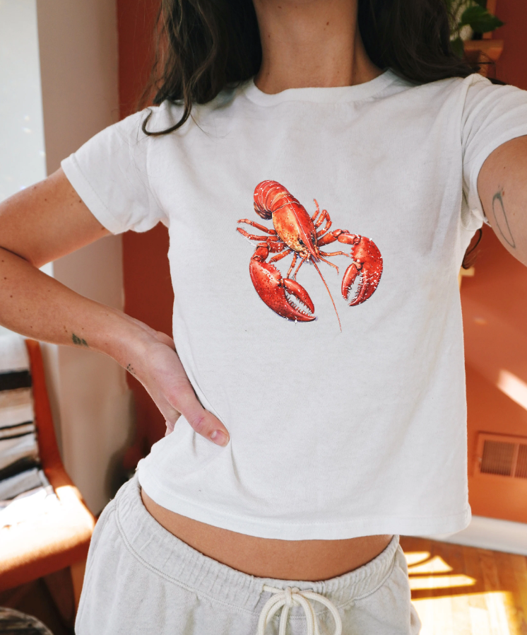 Lobster Ocean Core Y2K Grunge Graphic Baby Tee for Women. Summer Top Ocean Red Lobster T shirt