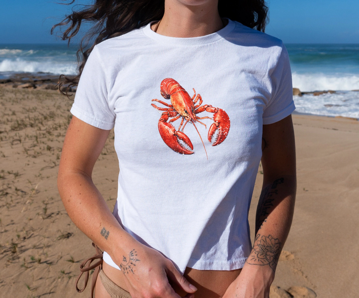 Lobster Ocean Core Y2K Grunge Graphic Baby Tee for Women. Summer Top Ocean Red Lobster T shirt