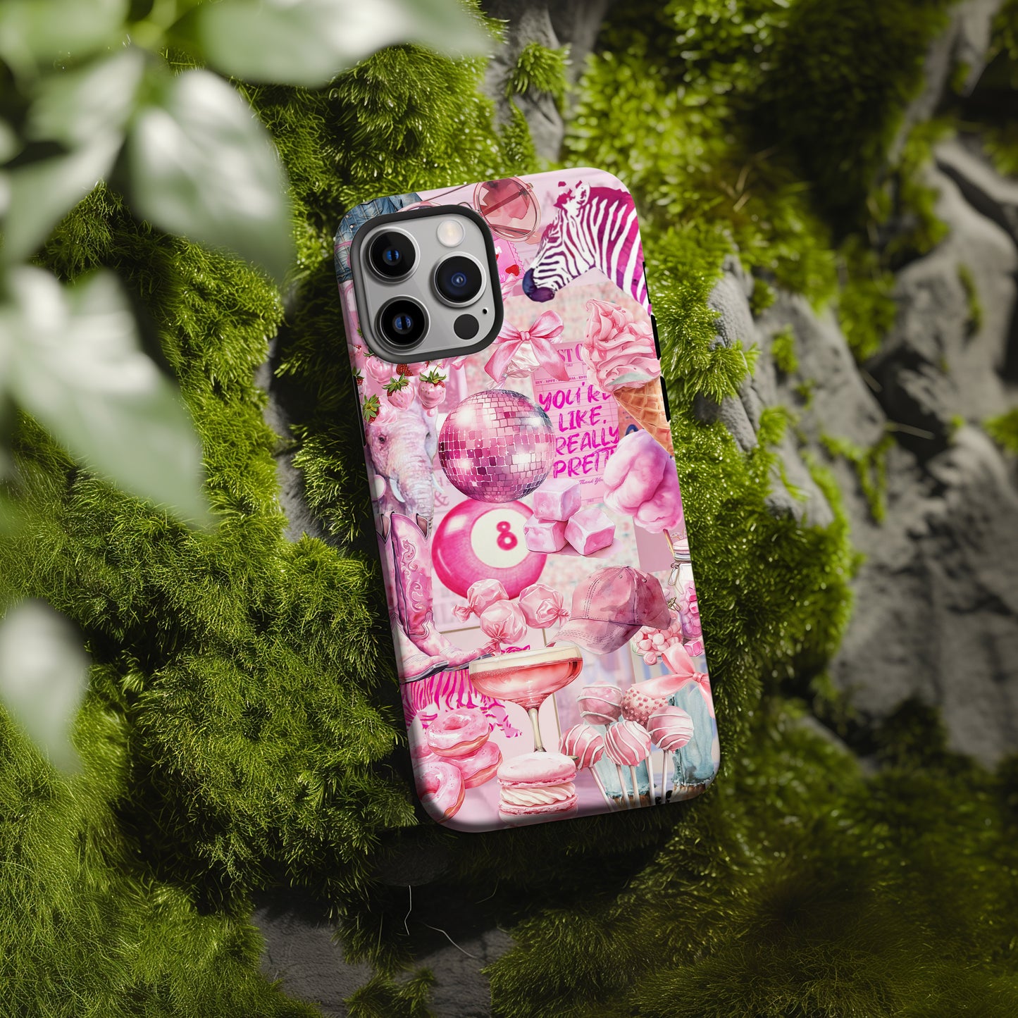 Moss rock with pink collage phone case by Artscape Market