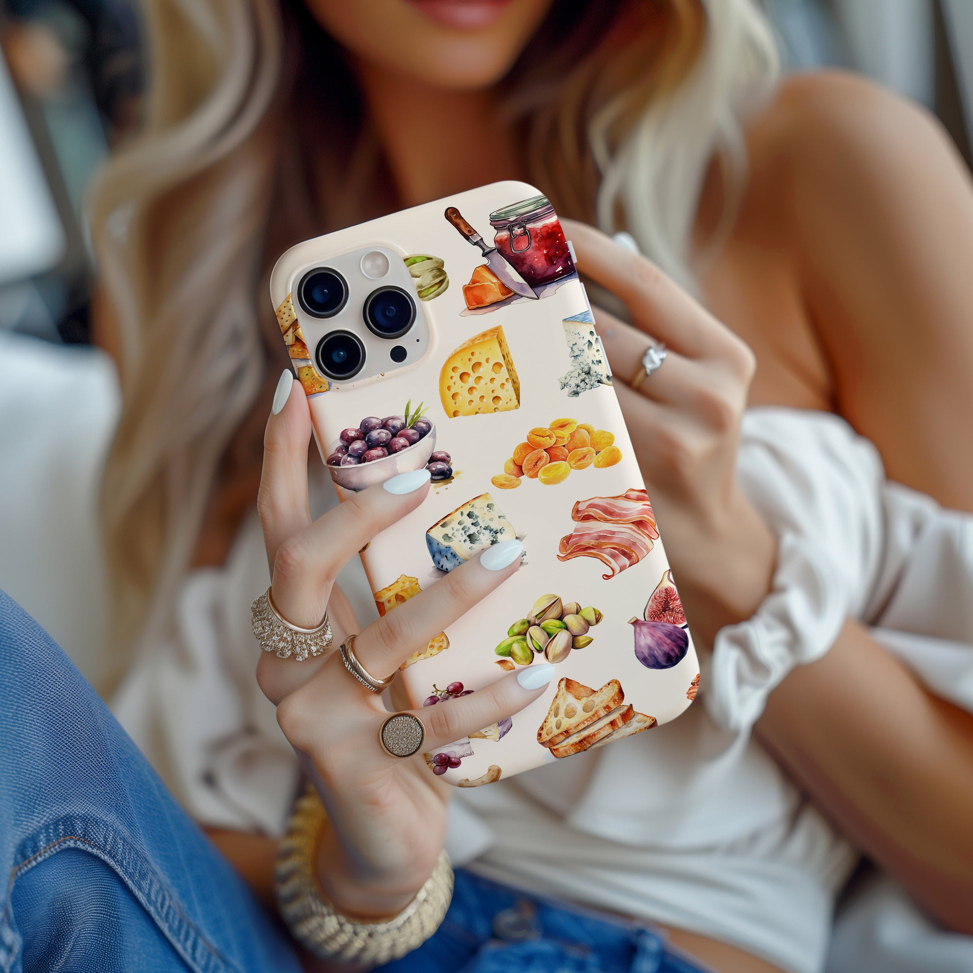 girl holding Charcuterie Collage Phone Case by Artscape Market