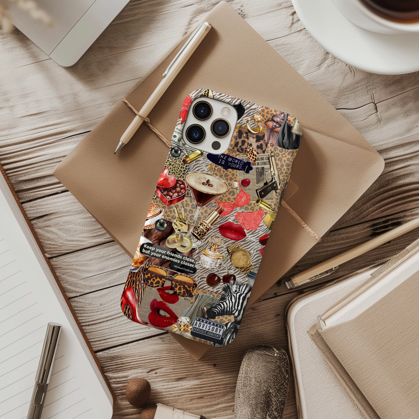 desk view Mob Wife Aesthetic Scrapbook Collage Phone Case by Artscape Market