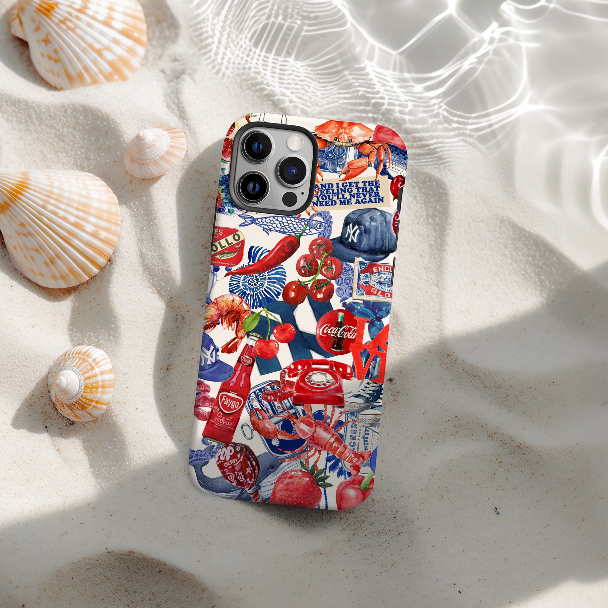 beach view Red White and Blue Watercolor Collage Phone Case. 4th July Scrapbook style phone case for iPhone and Samsung Galaxy Preppy Summer phone case by Artscape Market