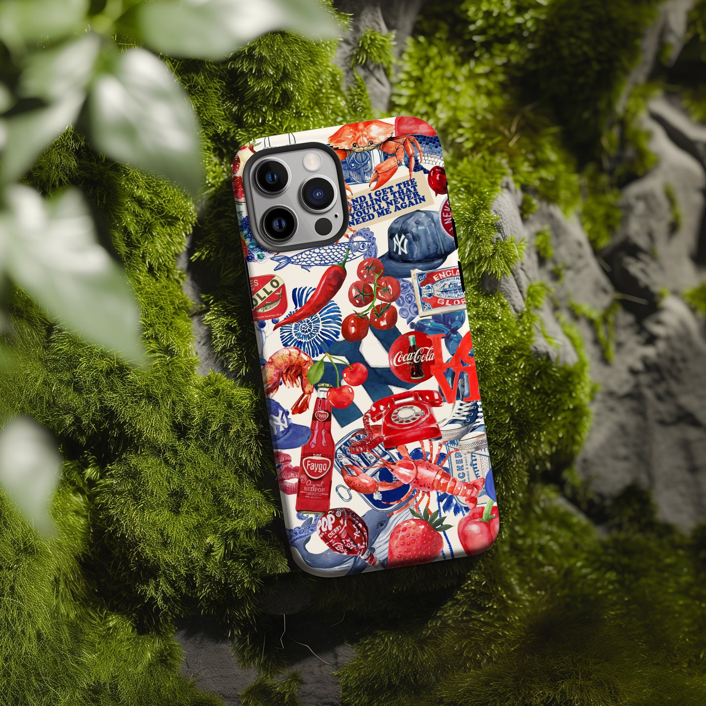 moss rock of Red White and Blue Watercolor Collage Phone Case. 4th July Scrapbook style phone case for iPhone and Samsung Galaxy Preppy Summer phone case by Artscape Market
