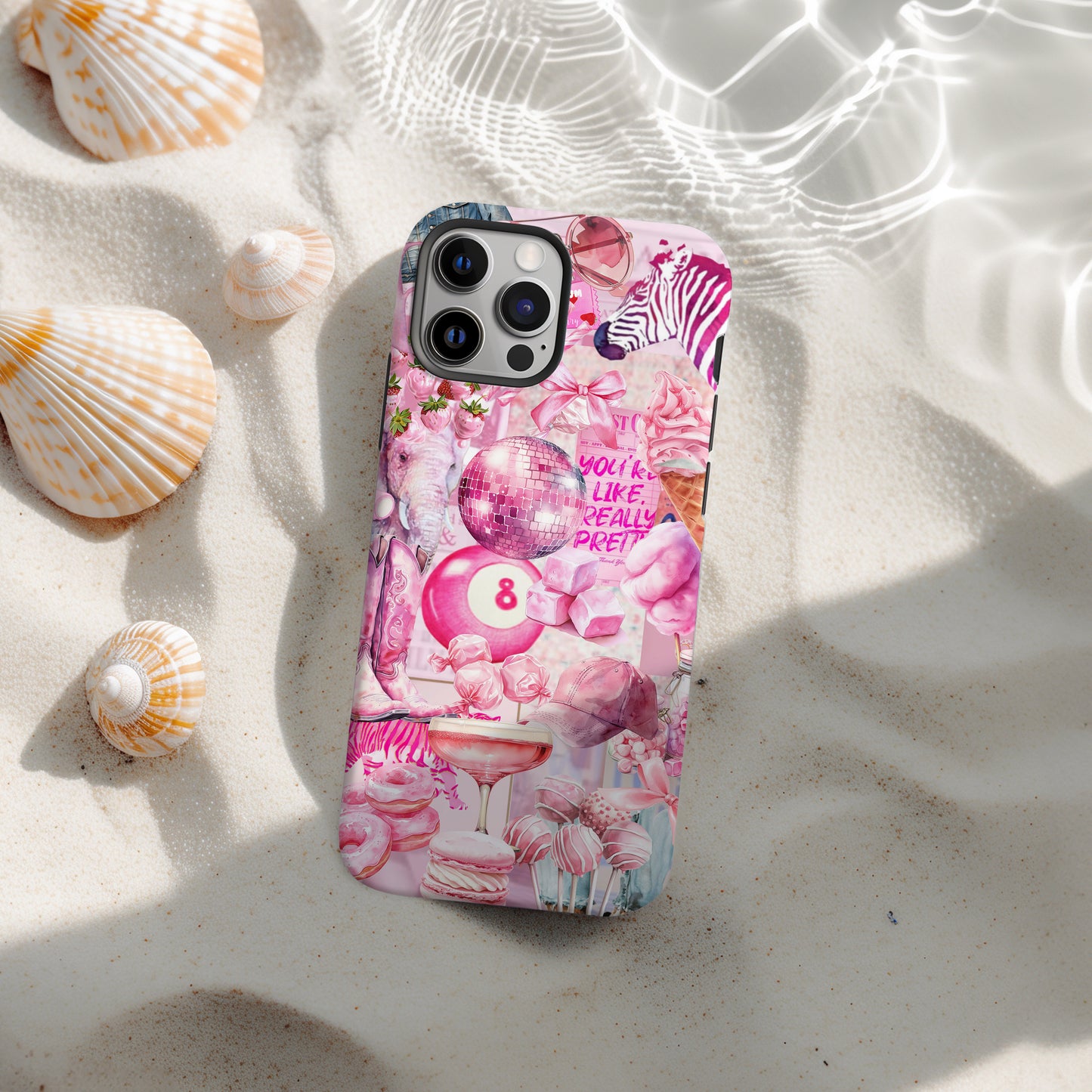 beach with pink collage phone case by Artscape Market